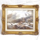 Thomassin, oil on board, Dutch winter scene, image 30cm x 40cm, framed
