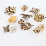 10 Danish vermeil silver floral brooches, makers included Flora Danica, Eggert, Askhim, Tilia etc