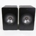 KEF - a pair of black X300A wireless bookshelf loud speakers, with cabling