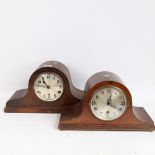 2 Vintage oak-cased Napoleon hat mantel clocks, largest width 47cm (2)