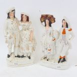 2 Victorian Staffordshire groups of couples, tallest 35.5cm