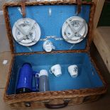 A Vintage wicker picnic hamper, with Brexton ceramic fittings