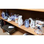 Blue and white tea kettle, 17.5cm, Victorian and other jugs, Wedgwood items etc