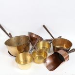 Various Antique copper scoops, frying pans etc