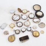 Various pocket watches, parts, movements etc, including Swiss silver fob watch