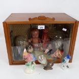 A handmade diorama interior scene cabinet, with various fittings and oddities, W43cm, H30cm, D26cm