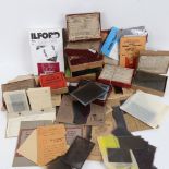 Various Antique magic lantern slides and plates, camera film etc (boxful)