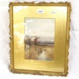 J Reginald Goodman, watercolour, Norfolk windmills, 26cm x 18cm, framed