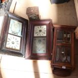 2 American wall clocks, oak drop-dial clock etc