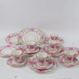 Victorian Copeland porcelain cups, saucers, and plates, with matching cake plate, having painted