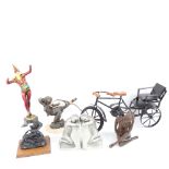 Various sculptures and ornaments, including pair of resin kneeling lady bookends, erotic nude