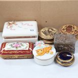 Porcelain boxes, embossed copper box, length 9cm etc