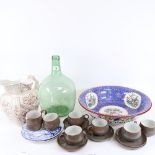 A pair of Majolica plates, a Victorian wash jug, a Spode wash bowl, and Denby teaware