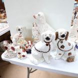 Reproduction Staffordshire mantel Spaniels, figure etc (8)