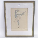 Brenda Naylor, crayon sketch, ballet dancer, image 34cm x 24cm, framed