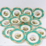 An early Victorian Staffordshire porcelain dessert service, with painted landscapes and pierced
