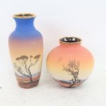 A pair of Studio pottery vases, arid landscapes, indistinctly signed, largest height 21cm