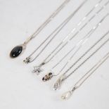 6 Danish silver pendant necklaces, makers include Jens Johs Aagaard