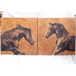 A pair of modern canvas prints, horse studies, 76cm x 76cm