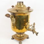 A 19th century brass samovar, with turned wood handles, height 43cm