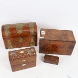 A 19th century brass-bound walnut dome-top tea caddy, a papier mache and tortoiseshell snuffbox