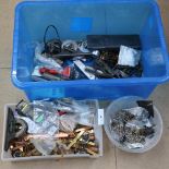 Various tools, jewellery findings, copper and brass strips, etc (boxful)