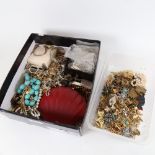 Various costume jewellery, including pearl necklaces, gold plated brooches etc (2 boxes)