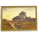 Joel Owen, oil on canvas, sunset landscape 1915, 50cm x 75cm, framed (A/F)