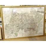 A large topographical map of the County of Middlesex, by John Rocque 1754, framed, overall frame