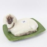 London Pottery goat figure dish and cover, length 28cm