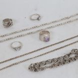 Various silver jewellery, including bracelet and stone set rings