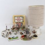 Various Thelwell items, including glasses and a lamp