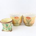 A pair of Vintage jardinieres with poppy design, and a Continental Majolica jardiniere, 18cm