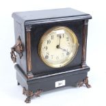 A Vintage American ebonised 8-day mantel clock, by the Sessions Clock Co, case height 27cm, with