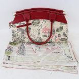 LANCEL - an unused map handbag, matching purse, and silk scarf