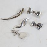 5 Danish silver brooches, maker's include W & S Sorensen, and Jens Johs Aagaard
