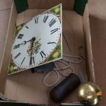 A 19th century longcase clock movement, with hand painted dial, pendulum and weight