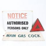 3 Vintage signs, including Main Gas Cock and Authorised Persons Only (3)