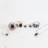 Various stone set silver jewellery, including rings, pendant necklace, stud earrings etc
