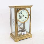 A French brass 4-glass 8-day mantel clock, by Duverdrey and Bloquel, enamel dial with Arabic