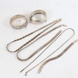 Various silver jewellery, including 3-colour woven necklace, 2 hinges bracelets etc, 134.3g total