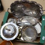 A large quantity of plated ware, to include serving trays, muffin dish and cover, comport etc (