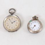 A Swiss silver and enamel fob watch, and another Swiss silver fob watch (2)