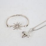 A Danish stylised sterling silver and pearl pendant necklace, and a similar bracelet (2)