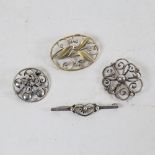 4 Danish silver stylised openwork brooches, makers include C Brumberg Hansen (4)