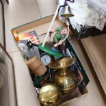 2 boxes with soda syphon, brassware, Quasimodo bell etc