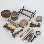 An engine turned silver Vesta case, a miniature silver pillbox, an ivory-handled seal etc