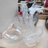 A quantity of glassware, including a vase painted with Oriental figures, a fish, crystal decanters