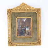 A miniature watercolour picture, depicting Christian figure in chair, in gilt-brass frame, height