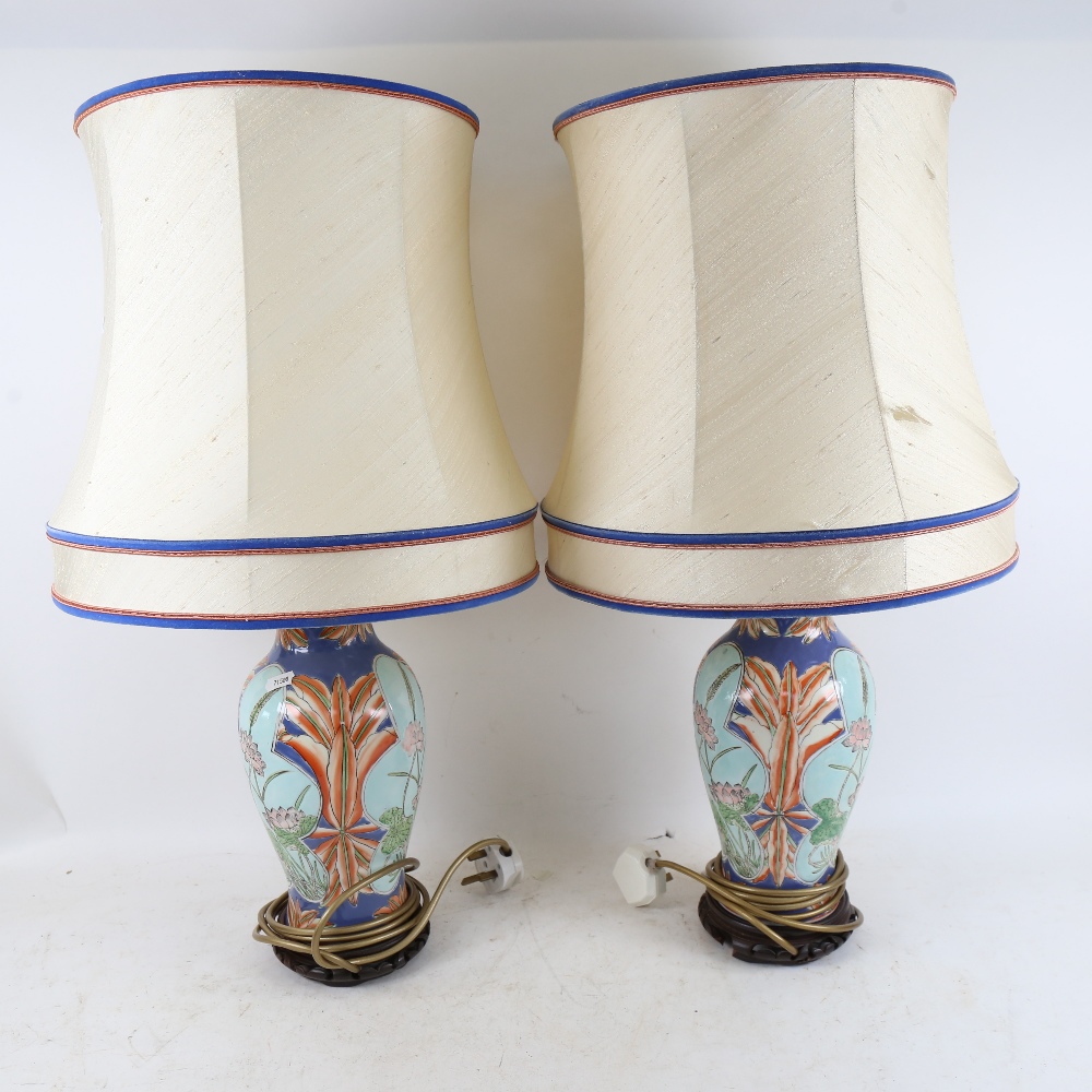 2 pairs of porcelain baluster vase table lamps and shades, largest vase height 35cm (2 pairs) - Image 2 of 2